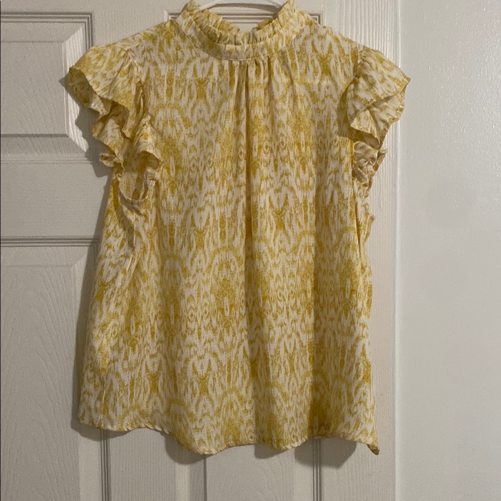 Yellow and White Ruffle Sleeve Blouse